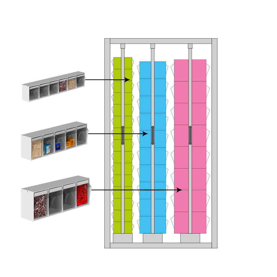 [044960] Estantería metálica con 3 estantes verticales extraíbles con contenedores Unibox - Dim.: 1073x707x2000h mm - Gris ral 7035