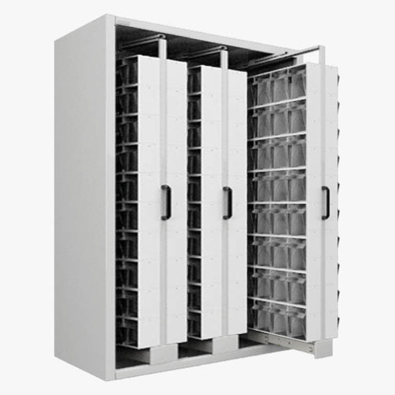 [044961] Estantería metálica con 3 estantes verticales extraíbles con contenedores Unibox - Dim.: 1481x707x2000h mm - Gris ral 7035