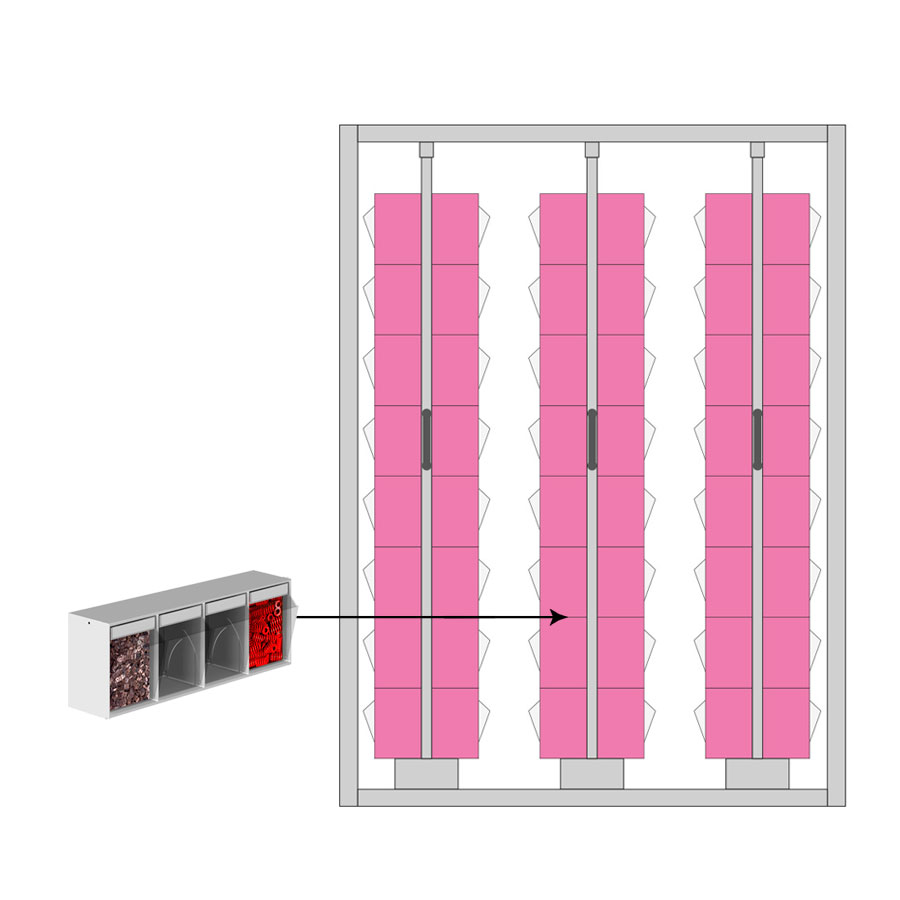 [044961] Estantería metálica con 3 estantes verticales extraíbles con contenedores Unibox - Dim.: 1481x707x2000h mm - Gris ral 7035