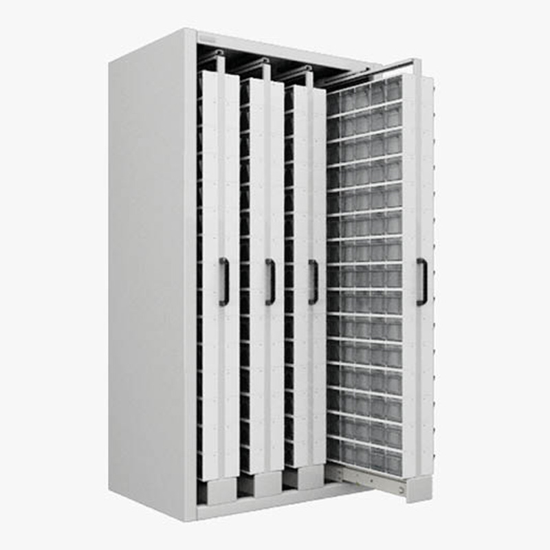 [044963] Estantería metálica con 4 estantes verticales extraíbles con contenedores Unibox - Dim.: 1073x707x2000h mm - Gris ral 7035