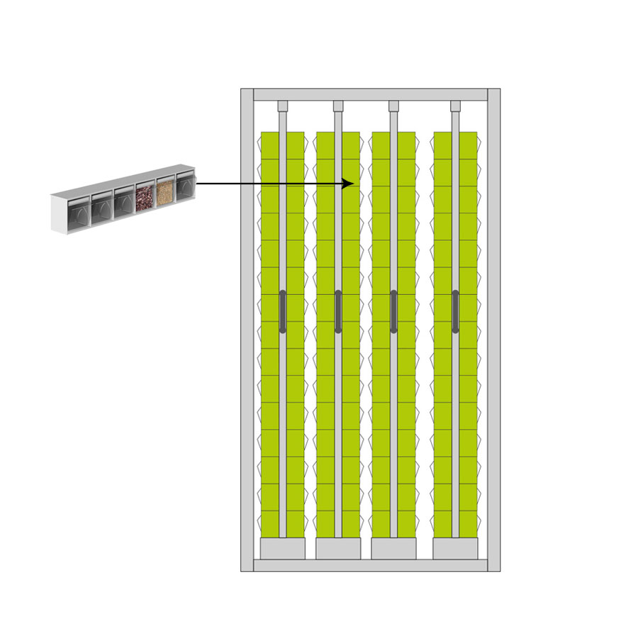 [044963] Estantería metálica con 4 estantes verticales extraíbles con contenedores Unibox - Dim.: 1073x707x2000h mm - Gris ral 7035