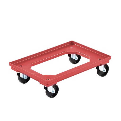 [045024] Base rodante de plástico para cajas Eurobox - Dim. plataforma 610 x 410 mm - Ruedas de nylon Ø100 mm - Rojo