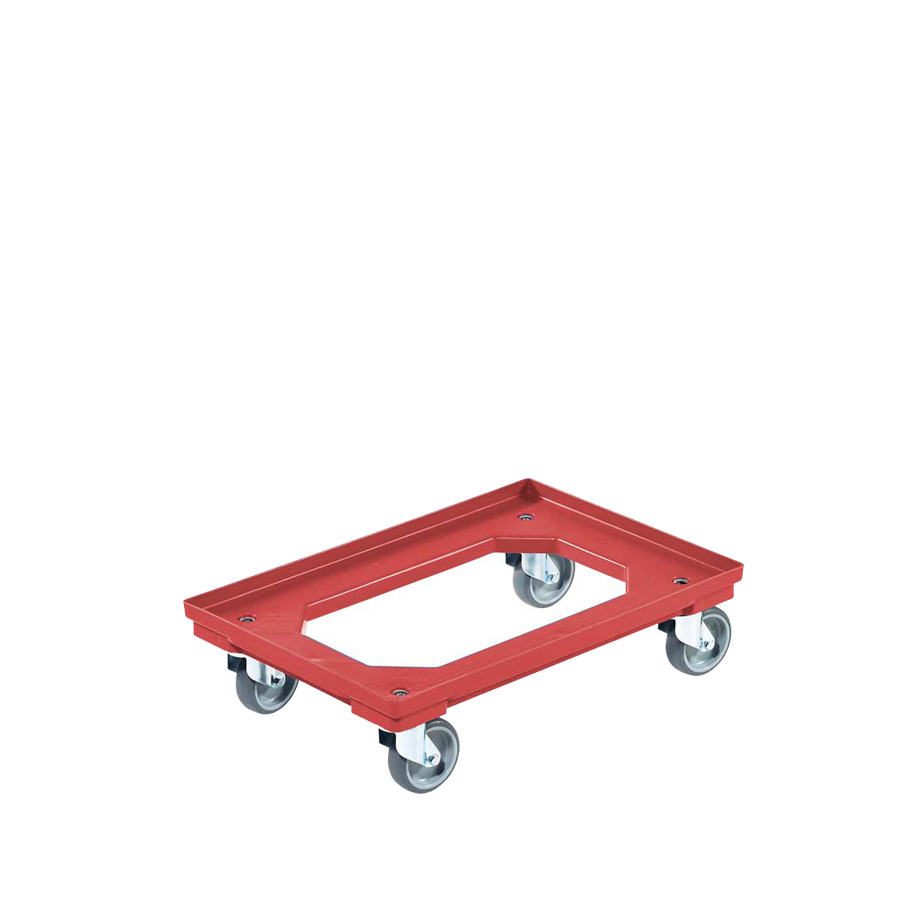 [045025] Base rodante de plástico para cajas Eurobox - Dim. plataforma 610 x 410 mm - Ruedas de goma Ø100 mm - Rojo