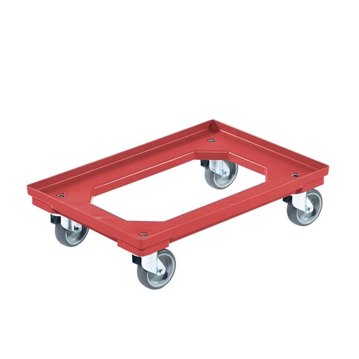 [045025] Base rodante de plástico para cajas Eurobox - Dim. plataforma 610 x 410 mm - Ruedas de goma Ø100 mm - Rojo