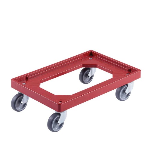 [045033] Base rodante de plástico para cajas Eurobox - Dim. plataforma 600 x 400 mm - Ruedas de goma Ø100 mm - Rojo