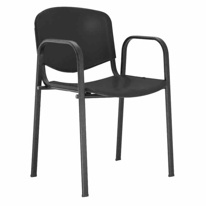 [045097] Silla con asiento y respaldo plástico negro, estructura con brazos de acero pintado en negro - Dim.: 540x470x800h mm - Negro