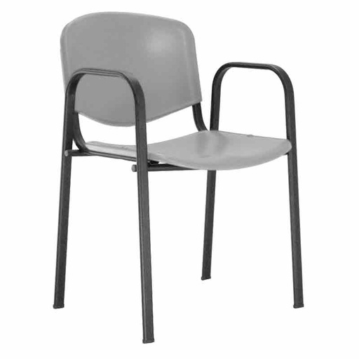 [045098] Silla con asiento y respaldo plástico gris, estructura con brazos de acero pintado en negro - Dim.: 540x470x800h mm - Gris