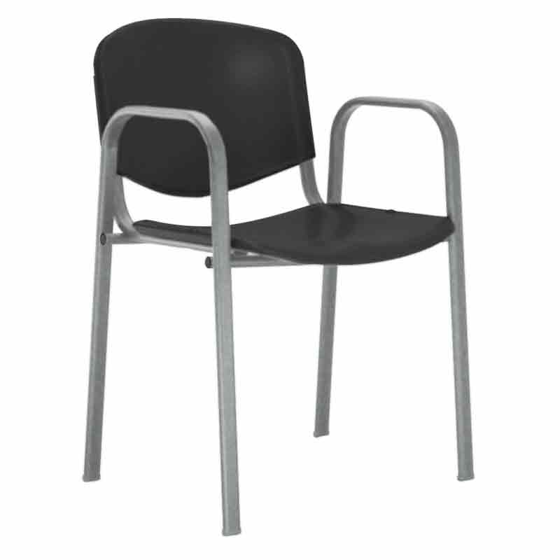 [045101] Silla con asiento y respaldo plástico negro, estructura con brazos de acero pintado en gris - Dim.: 540x470x800h mm - Negro