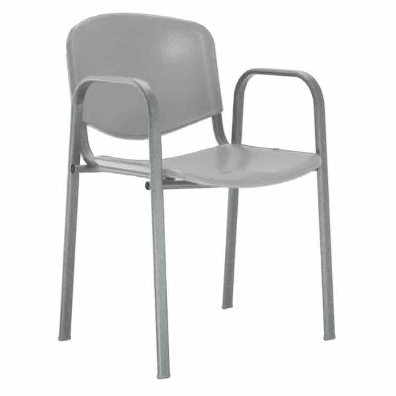 [045102] Silla con asiento y respaldo plástico gris, estructura con brazos de acero pintado en gris - Dim.: 540x470x800h mm - Gris