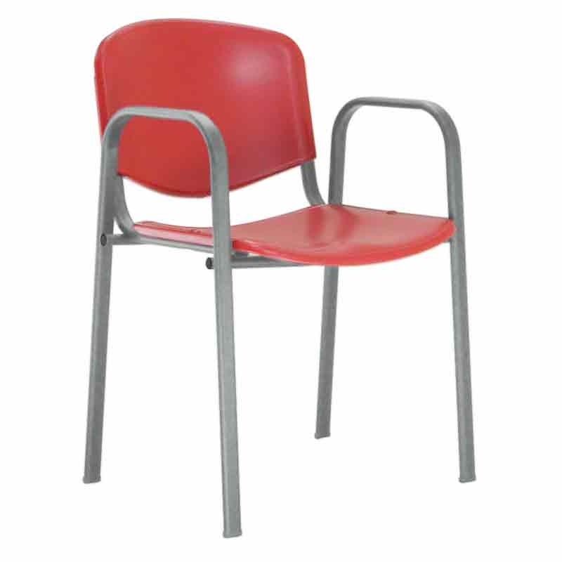 [045103] Silla con asiento y respaldo plástico rojo estructura con brazos de acero pintado en gris - Dim.: 540x470x800h mm - Rojo