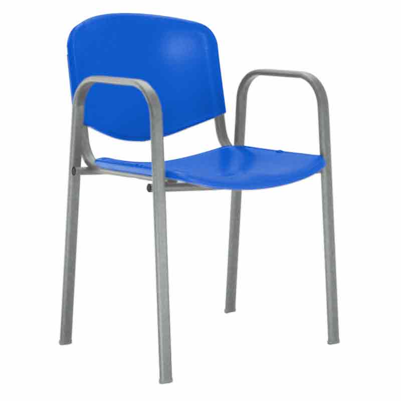 [045104] Silla con asiento y respaldo plástico azul, estructura con brazos de acero pintado en gris - Dim.: 540x470x800h mm - Azul