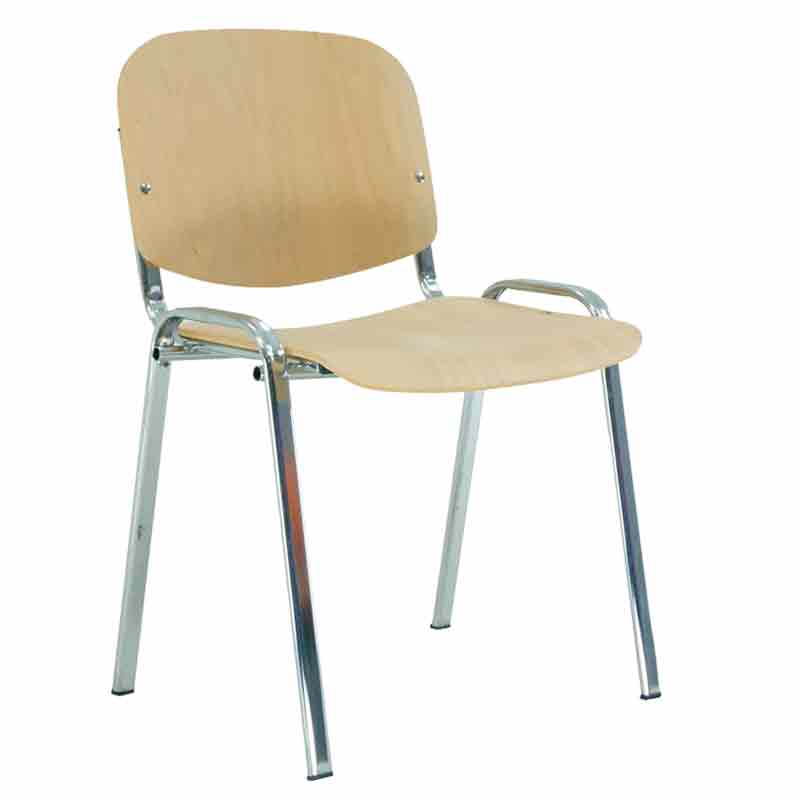 [045107] Silla para colectividades con asiento de madera sin brazos con tubo cromado - Dim.: 540x470x800h mm - Haya
