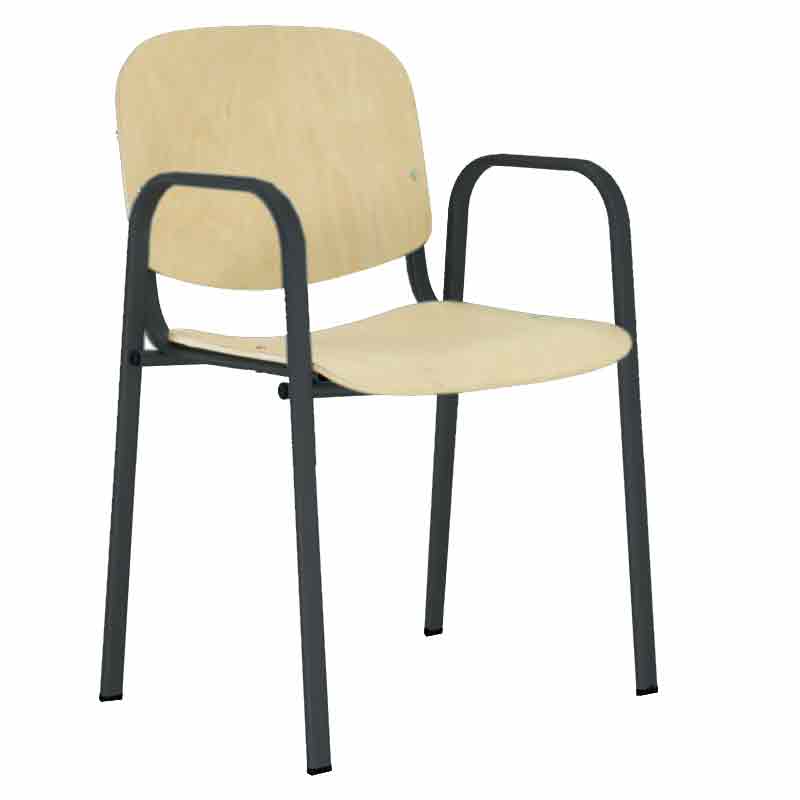 [045108] Silla para colectividades con asiento de madera con brazos con tubo negro - Dim.: 540x470x800h mm - Haya