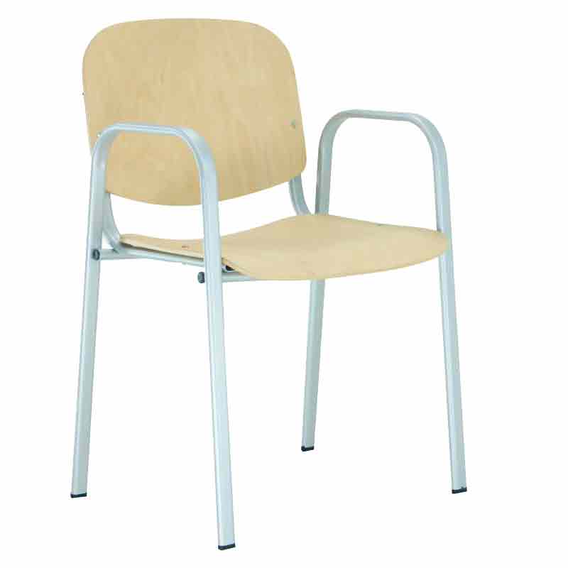 [045109] Silla para colectividades con asiento de madera con brazos con tubo gris - Dim.: 540x470x800h mm - Haya