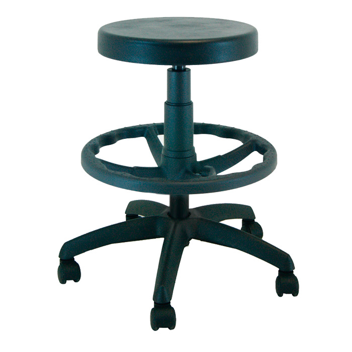 [045125] Taburete para taller de poliuretano regulable en altura con ruedas - Altura asiento.: 570 / 810h mm - Negro