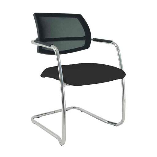 [045130] Silla de acero cromado con asiento en polipropileno y respaldo de malla - Dim.: 500x560x810h mm - Negro