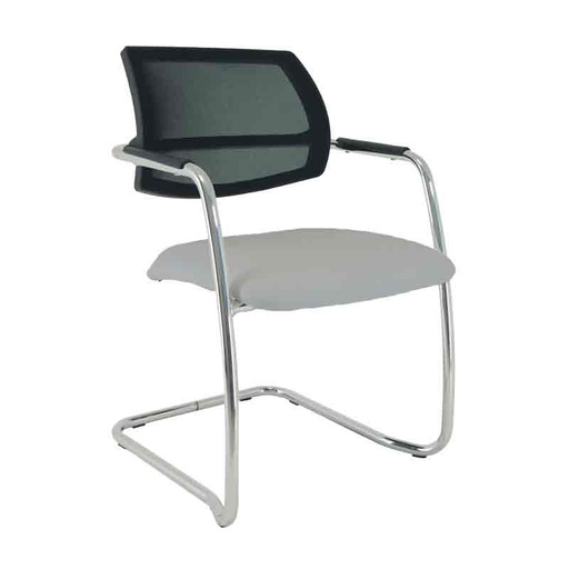 [045131] Silla de acero cromado con asiento en polipropileno y respaldo de malla - Dim.: 500x560x810h mm - Gris