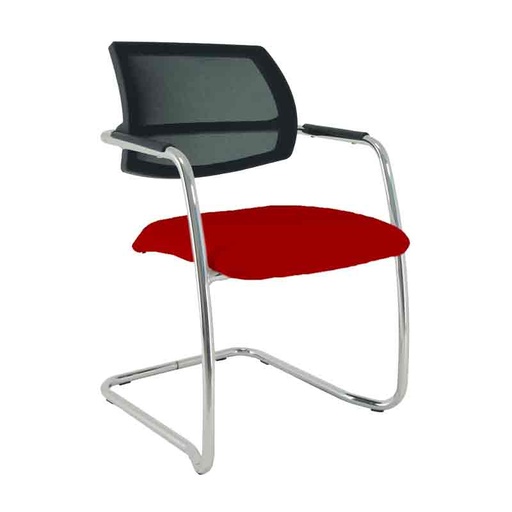 [045132] Silla de acero cromado con asiento en polipropileno y respaldo de malla - Dim.: 500x560x810h mm - Rojo