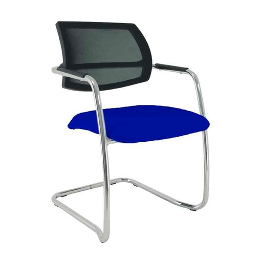 [045133] Silla de acero cromado con asiento en polipropileno y respaldo de malla - Dim.: 500x560x810h mm - Azul