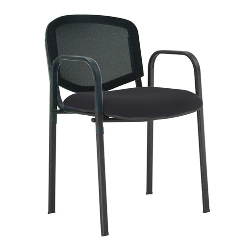 [045146]  Silla de estructura de acero negro con asiento tapizado, respaldo con malla y con brazos - Dim.: 500x560x810h mm - Negro