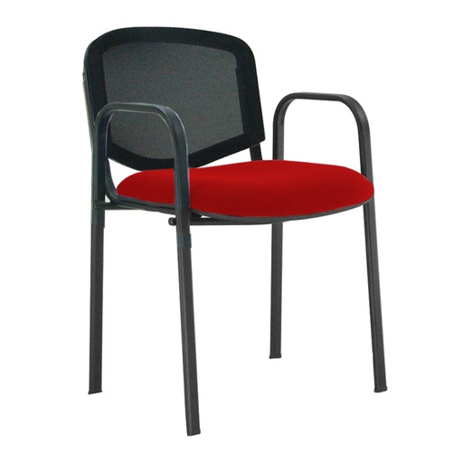 [045148]  Silla de estructura de acero negro con asiento tapizado, respaldo con malla y con brazos - Dim.: 500x560x810h mm - Rojo