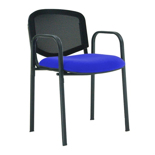 [045149]  Silla de estructura de acero negro con asiento tapizado, respaldo con malla y con brazos - Dim.: 500x560x810h mm - Azul
