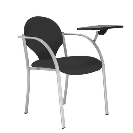 [045186] Silla de estructura de acero gris con asiento y respaldo tapizados y mesa integrada - Dim.: 500x560x810h mm - Negro