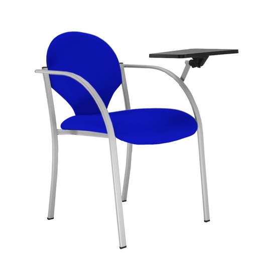 [045189] Silla de estructura de acero gris con asiento y respaldo tapizados y mesa integrada - Dim.: 500x560x810h mm - Azul