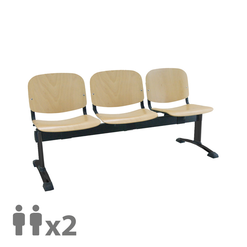 [045195] Banqueta con asientos de madera 2 plazas y patas negras - Dim.: 1000x600x770h mm - Madera