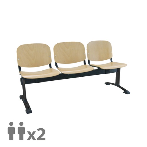 [045195] Banqueta con asientos de madera 2 plazas y patas negras - Dim.: 1000x600x770h mm - Madera