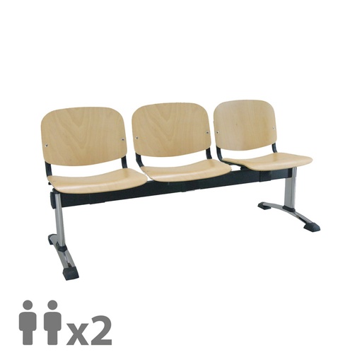 [045196] Banqueta con asientos de madera 2 plazas y patas grises - Dim.: 1000x600x770h mm - Madera