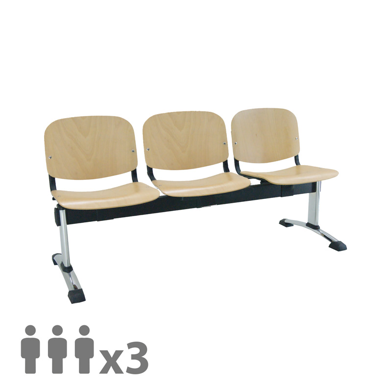 [045200] Banqueta con asientos de madera 3 plazas y patas cromadas - Dim.: 1500x600x770h mm - Madera