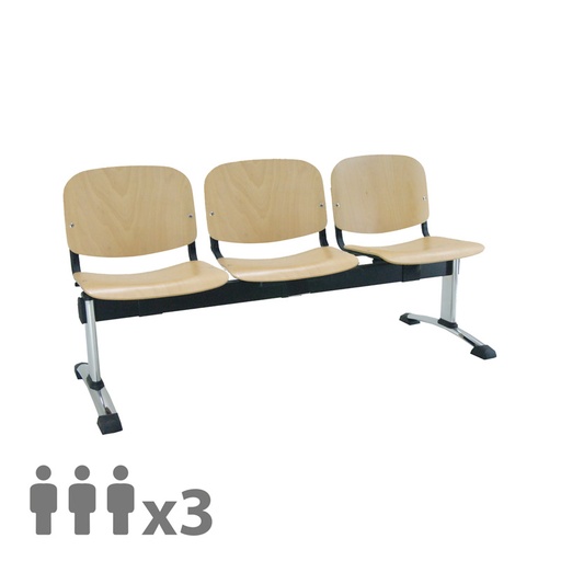 [045200] Banqueta con asientos de madera 3 plazas y patas cromadas - Dim.: 1500x600x770h mm - Madera