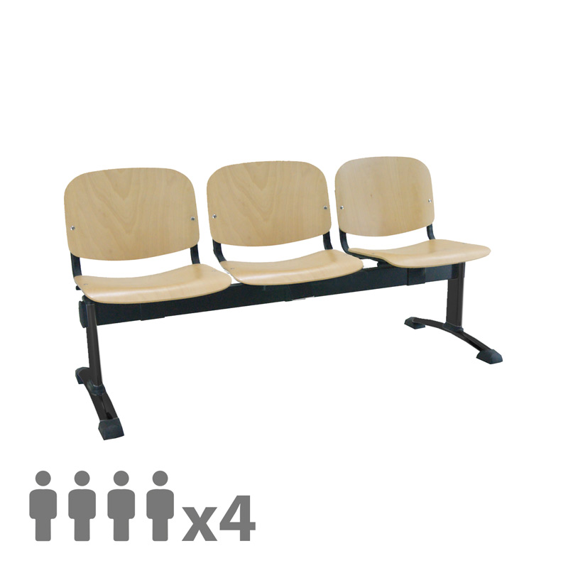 [045201] Banqueta con asientos de madera 4 plazas y patas negras - Dim.: 2000x600x770h mm - Madera