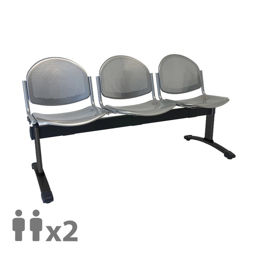 [045208] Banqueta para colectividades con asiento metálico 2 plazas, pata negra - Dim.: 1000x600x830h mm - Gris