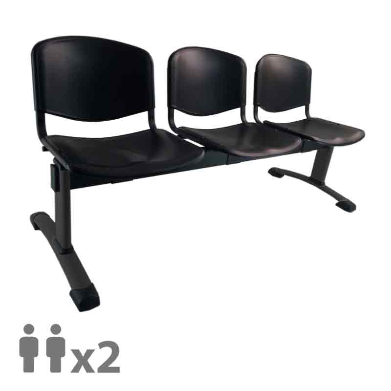 [045215] Banqueta con asientos de polipropileno 2 plazas y patas negras - Dim.: 1000x600x770h mm - Negro
