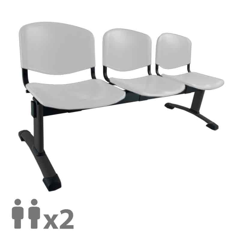 [045216] Banqueta con asientos de polipropileno 2 plazas y patas negras - Dim.: 1000x600x770h mm - Gris