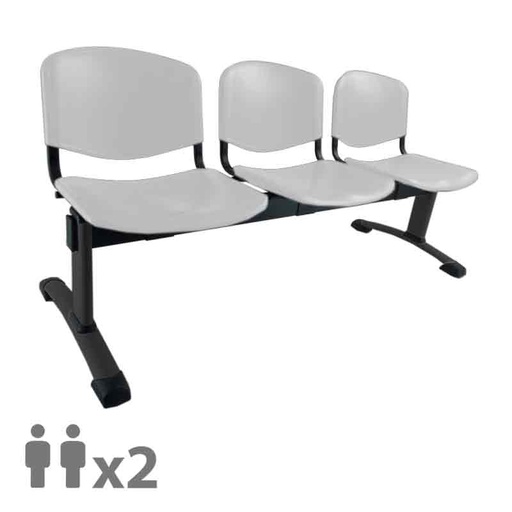 [045216] Banqueta con asientos de polipropileno 2 plazas y patas negras - Dim.: 1000x600x770h mm - Gris