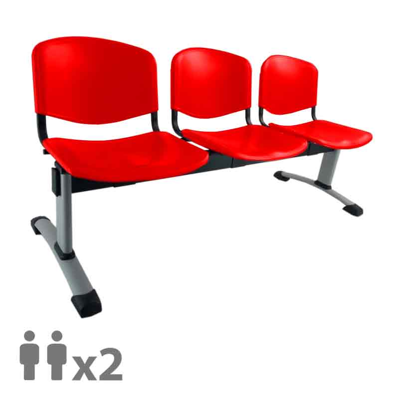 [045221] Banqueta con asientos de polipropileno 2 plazas y patas grises - Dim.: 1000x600x770h mm - Rojo