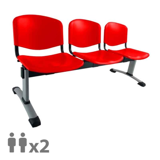 [045221] Banqueta con asientos de polipropileno 2 plazas y patas grises - Dim.: 1000x600x770h mm - Rojo