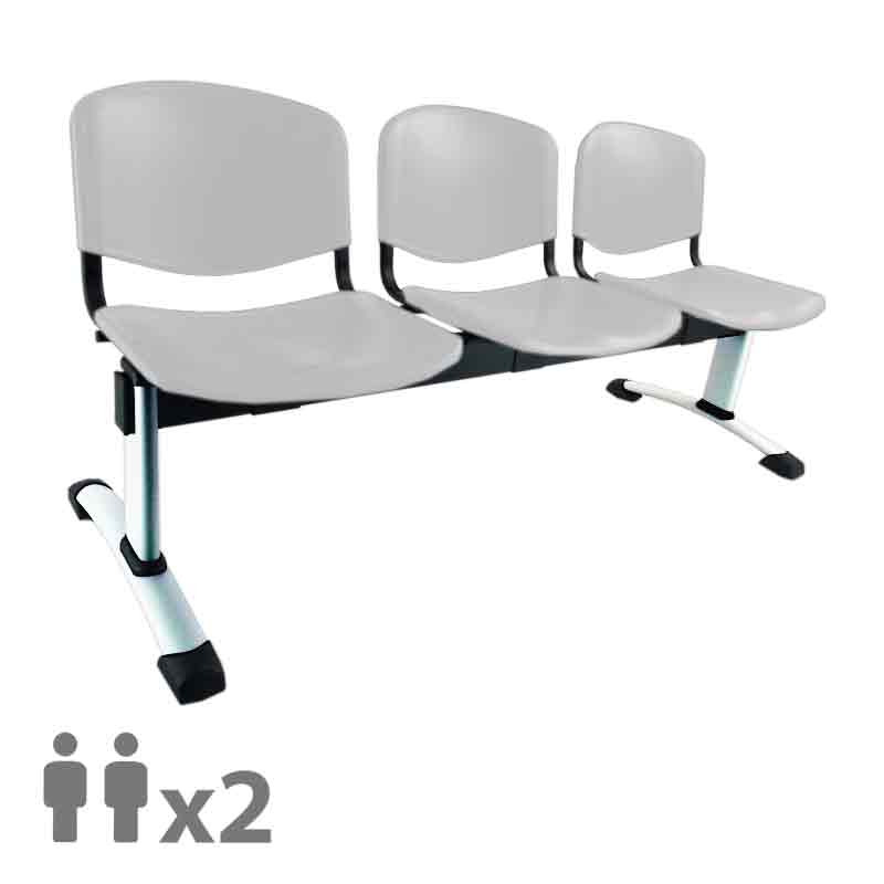 [045224] Banqueta con asientos de polipropileno 2 plazas y patas cromadas - Dim.: 1000x600x770h mm - Gris