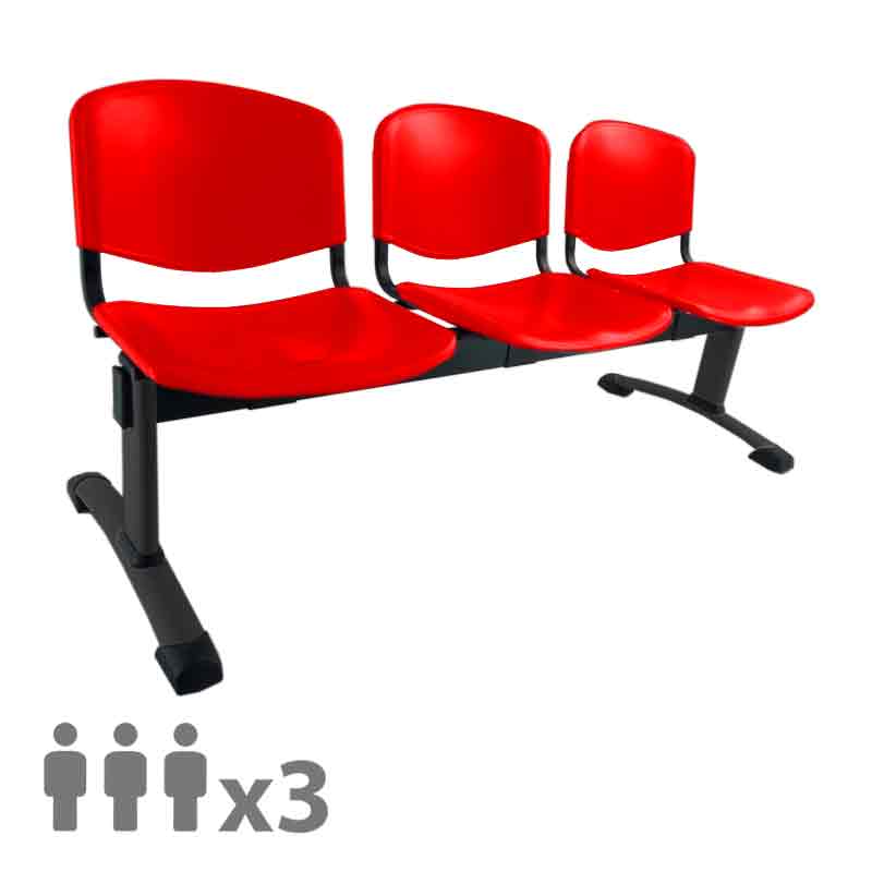 [045229] Banqueta con asientos de polipropileno 3 plazas y patas negras - Dim.: 1500x600x770h mm - Rojo