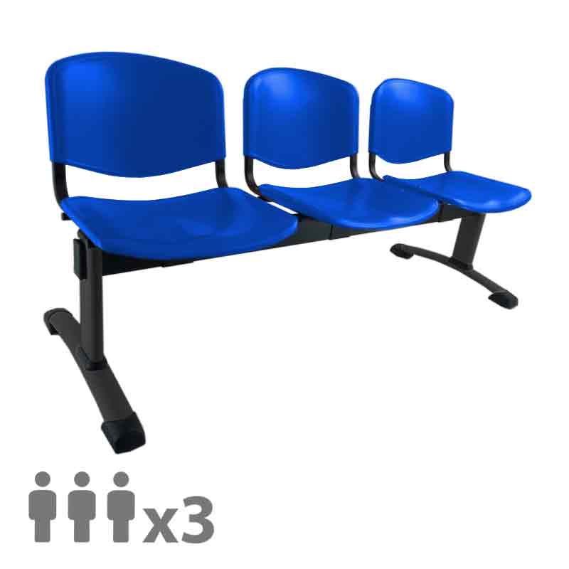 [045230] Banqueta con asientos de polipropileno 3 plazas y patas negras - Dim.: 1500x600x770h mm - Azul