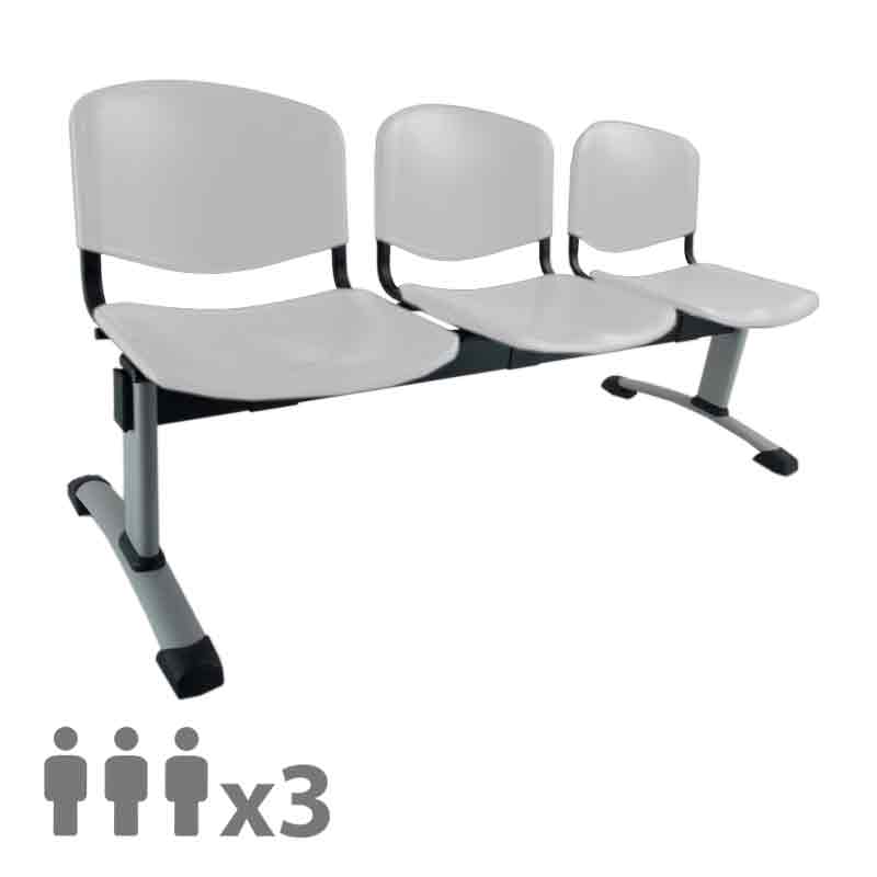 [045232] Banqueta con asientos de polipropileno 3 plazas y patas grises - Dim.: 1500x600x770h mm - Gris