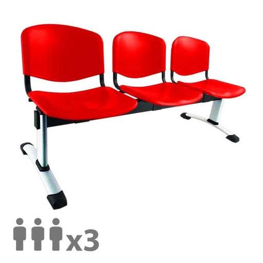 [045237] Banqueta con asientos de polipropileno 3 plazas y patas cromadas - Dim.: 1500x600x770h mm - Rojo