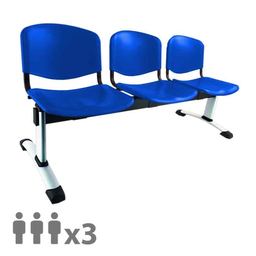 [045238] Banqueta con asientos de polipropileno 3 plazas y patas cromadas - Dim.: 1500x600x770h mm - Azul