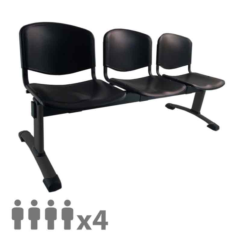 [045239] Banqueta con asientos de polipropileno 4 plazas y patas negras - Dim.: 2000x600x770h mm - Negro