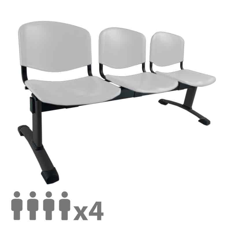 [045240] Banqueta con asientos de polipropileno 4 plazas y patas negras - Dim.: 2000x600x770h mm - Gris