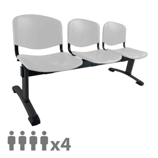 [045240] Banqueta con asientos de polipropileno 4 plazas y patas negras - Dim.: 2000x600x770h mm - Gris