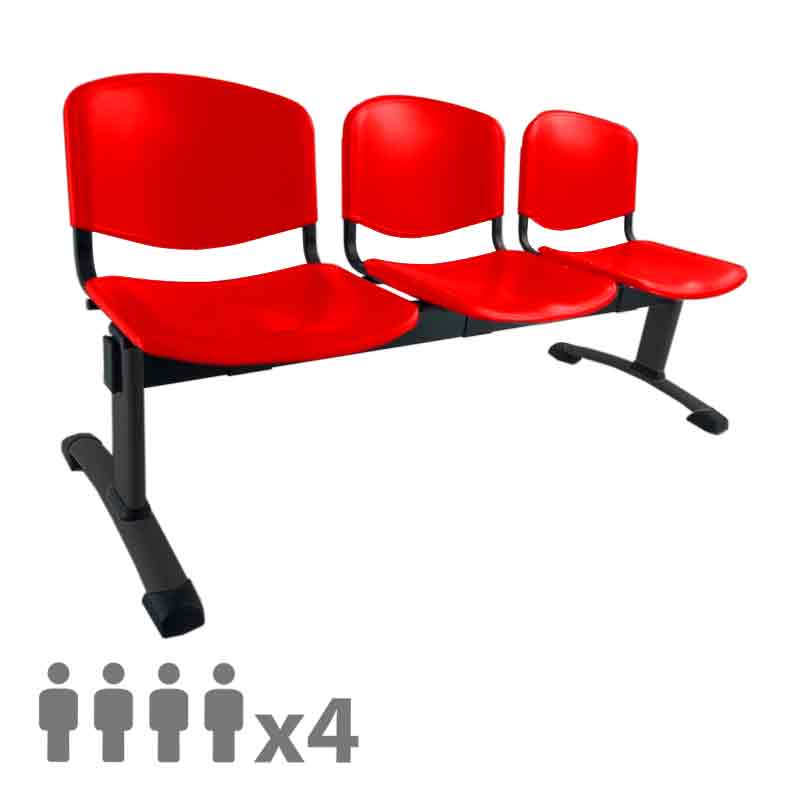 [045241] Banqueta con asientos de polipropileno 4 plazas y patas negras - Dim.: 2000x600x770h mm - Rojo